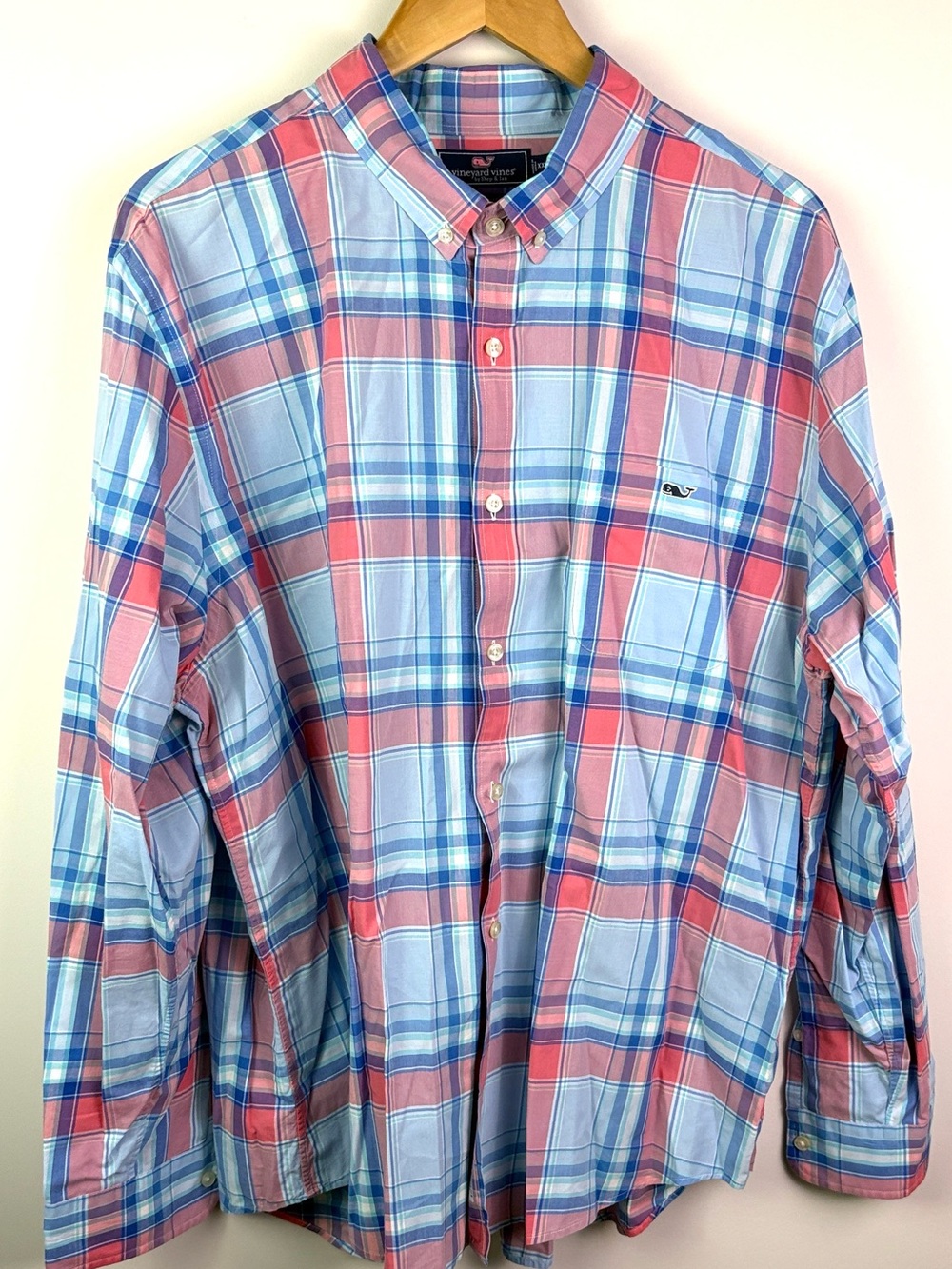 Vineyard Vines Pink and Blue Plaid Button-Down Shirt size XXL